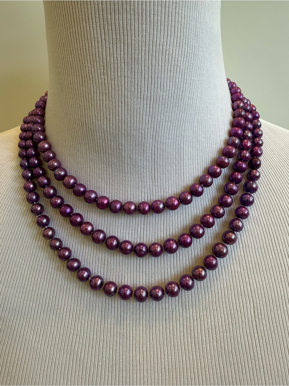 Triple strand Purple Freshwater Pearl Necklace and matching bracelet